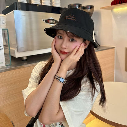 Lettering Embroidered Hat Reversible Bucket