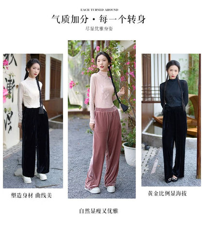 High Waist Velvet Wide Leg Pants