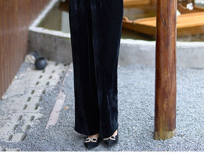 High Waist Velvet Wide Leg Pants