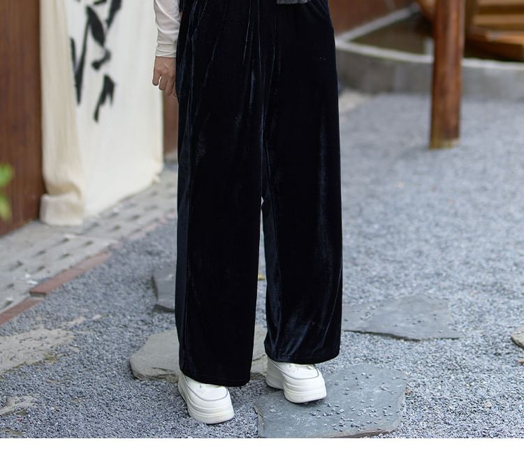 High Waist Velvet Wide Leg Pants