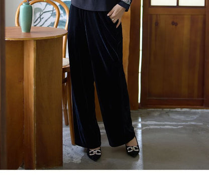 High Waist Velvet Wide Leg Pants