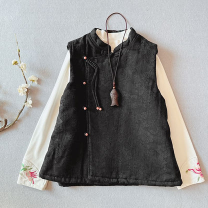 Floral Embroidered Frog Buttoned Hanfu Vest