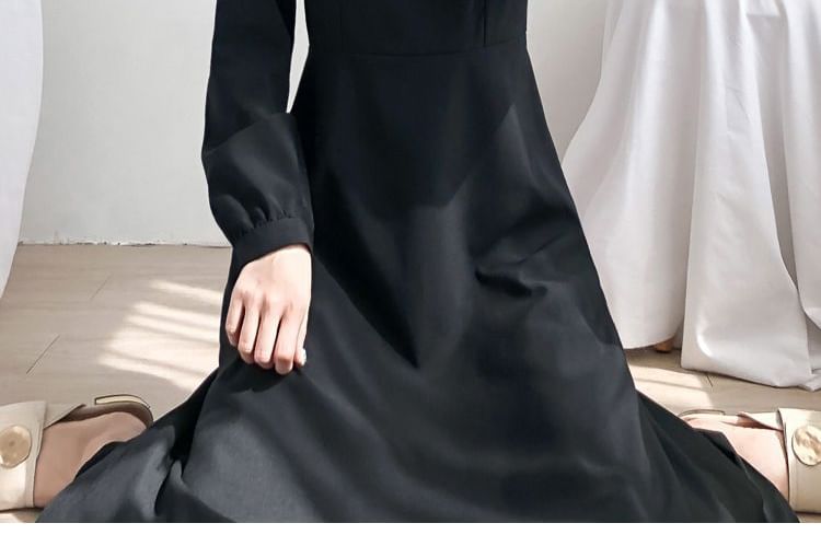 Long-Sleeve Plain Dress Neck A-Line Square Midi