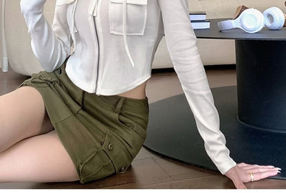 Plain Slim Hoodie Crop Fit Zip-Up