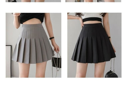 Pleated Waist High Plain Skirt A-Line Mini