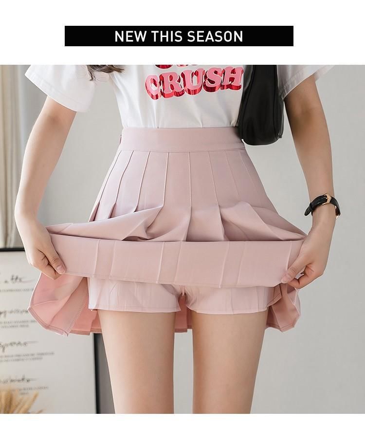 Pleated Waist High Plain Skirt A-Line Mini