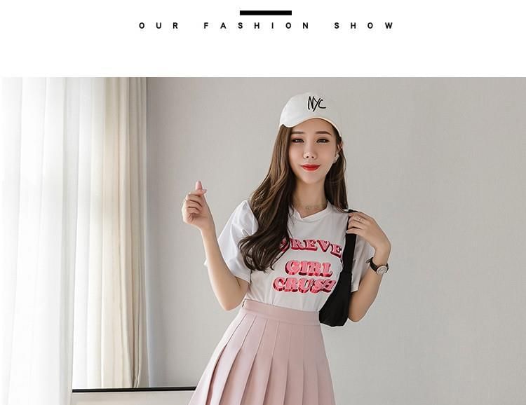 Pleated Waist High Plain Skirt A-Line Mini