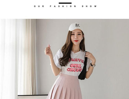 Pleated Waist High Plain Skirt A-Line Mini