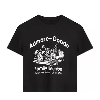 Crop Print Lettering Crew Neck T-Shirt Short-Sleeve