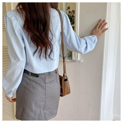 Collared Plain Ruched Shirt