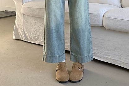 Mid Rise Plain Wide Leg Pants