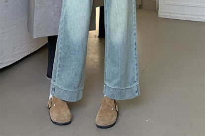 Mid Rise Plain Wide Leg Pants