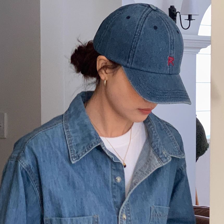 Denim Washed Lettering Baseball Cap