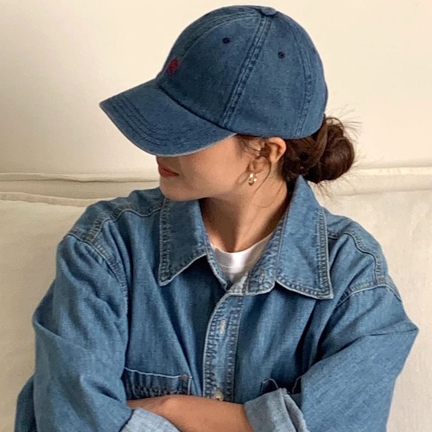 Denim Washed Lettering Baseball Cap