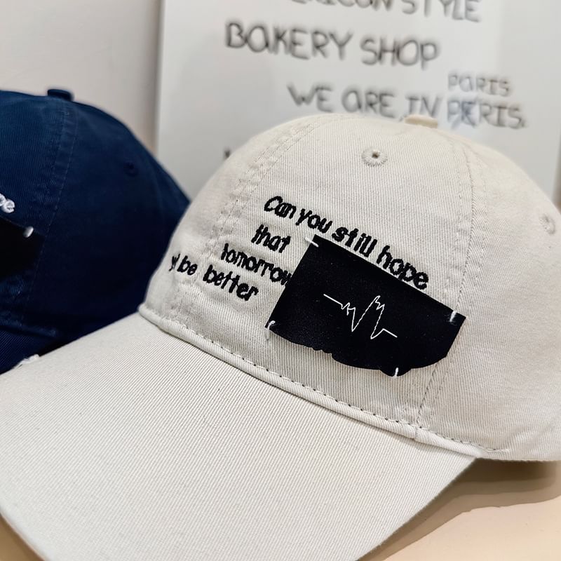 Lettering Baseball Distressed Applique Cap