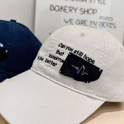 Lettering Baseball Distressed Applique Cap