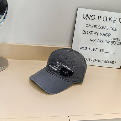 Lettering Baseball Distressed Applique Cap