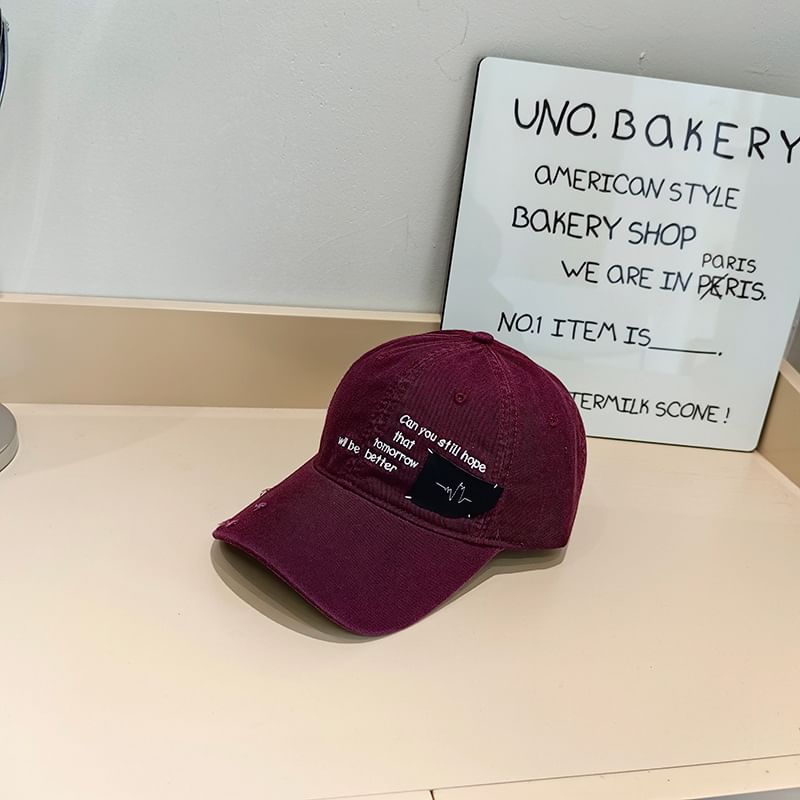 Lettering Baseball Distressed Applique Cap