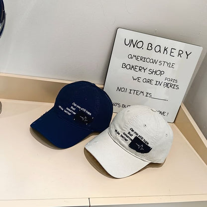 Lettering Baseball Distressed Applique Cap