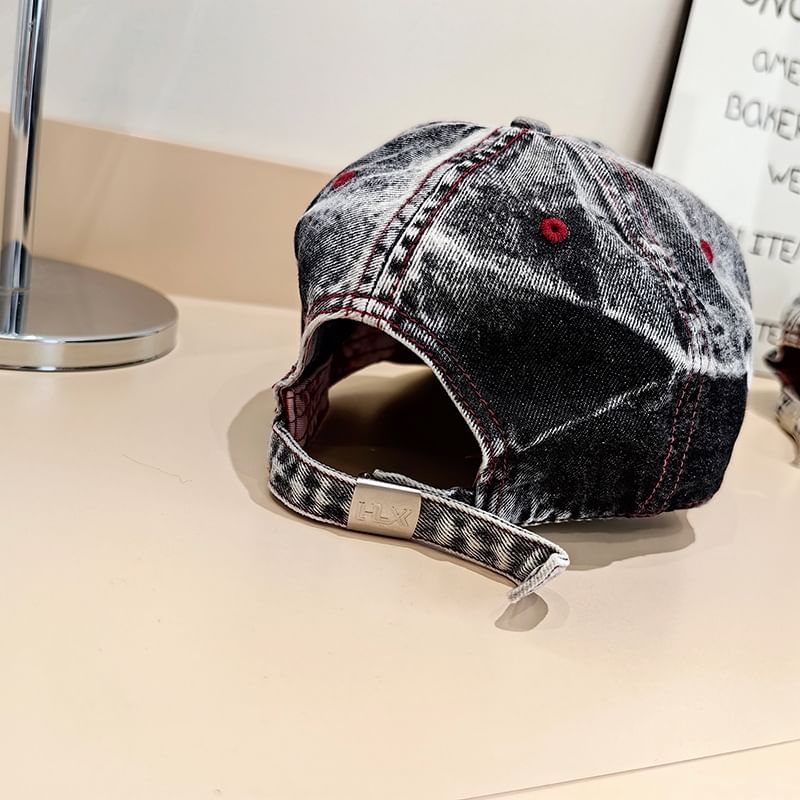 Denim Distressed Lettering Washed Cap Baseball