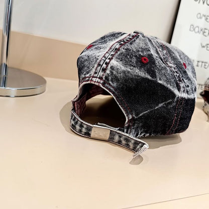 Denim Distressed Lettering Washed Cap Baseball