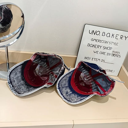 Denim Distressed Lettering Washed Cap Baseball