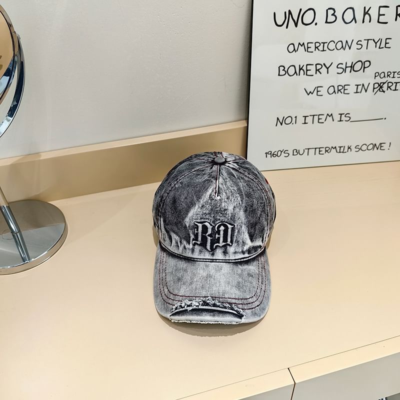 Denim Distressed Lettering Washed Cap Baseball