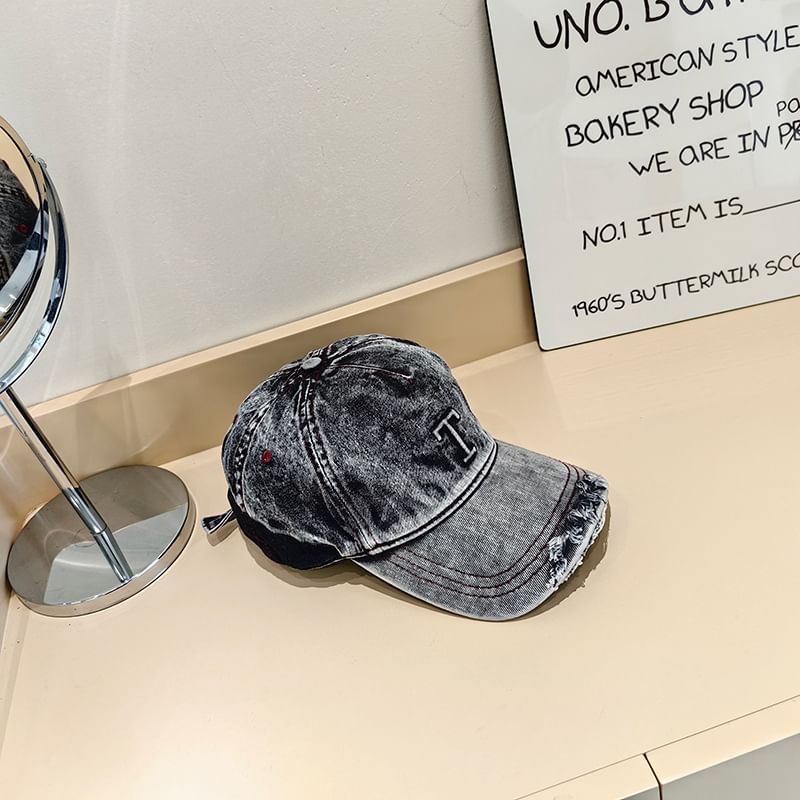 Denim Distressed Lettering Washed Cap Baseball