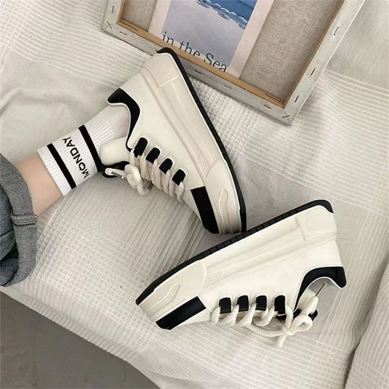 Faux Leather Lace-Up Sneakers