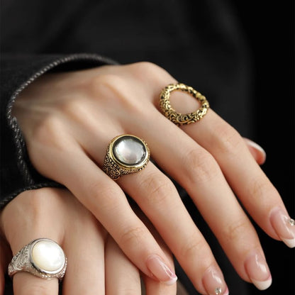 Faux Gemstone Bead Alloy Open Ring