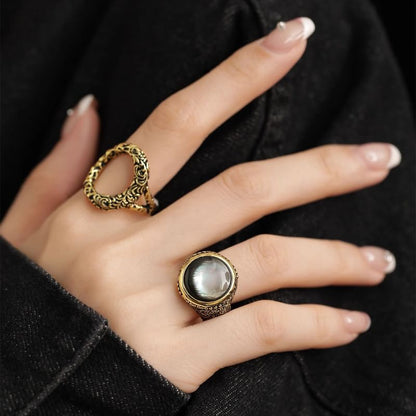 Faux Gemstone Bead Alloy Open Ring