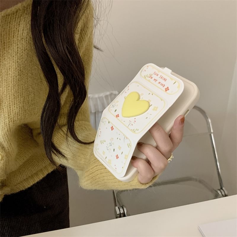 Floral Heart Foldable Stand Phone Case - iPhone 15 Pro Max / 15 Pro / 15 Plus / 15 / 14 Pro Max / 14 Pro / 14 Plus / 14 / 13 Pro Max / 13 Pro / 13 / 13 mini / 12 Pro Max / 12 Pro / 12 / 12 mini / 11 Pro Max / 11 Pro / 11