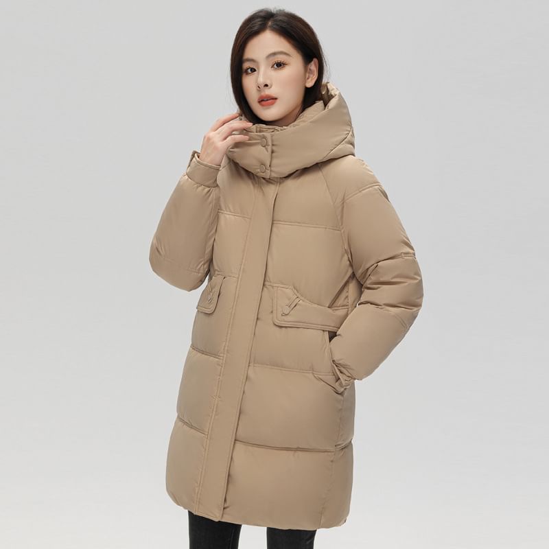 Hooded Zip-Up Padded Long Coat