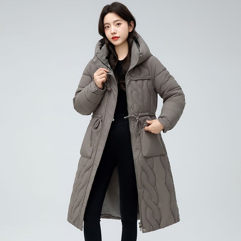 Hooded Padded Zip-Up Long Coat