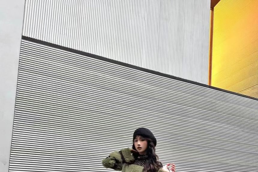 Perforated Top Knit Boatneck Long-Sleeve