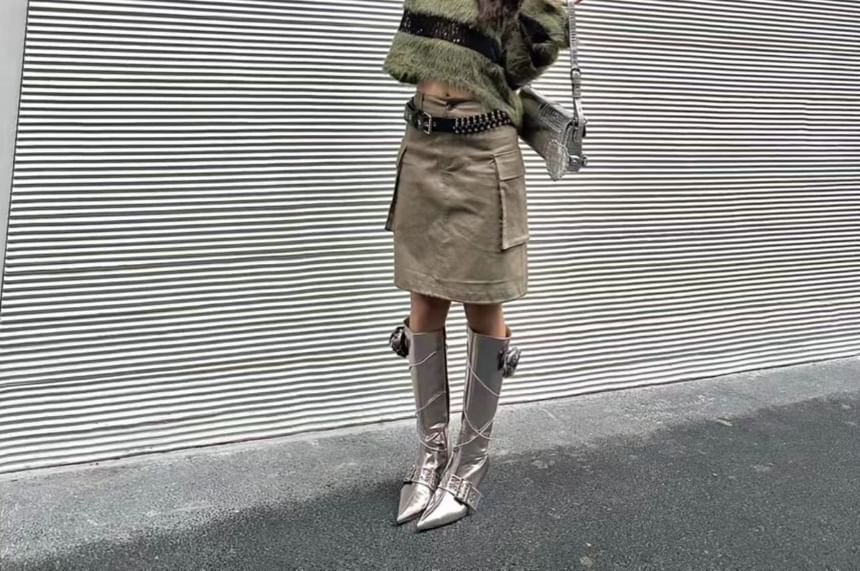 Perforated Top Knit Boatneck Long-Sleeve