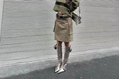 Perforated Top Knit Boatneck Long-Sleeve