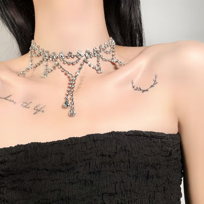Layered Choker Rhinestone Alloy