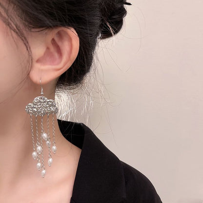 Faux / Pearl Floral Stick Hair Chandelier Alloy Earring