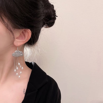 Faux / Pearl Floral Stick Hair Chandelier Alloy Earring