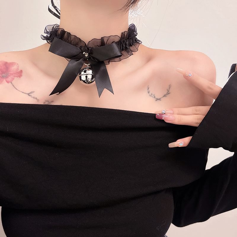 Choker Lace Ribbon Bell Pendant