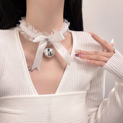 Choker Lace Ribbon Bell Pendant
