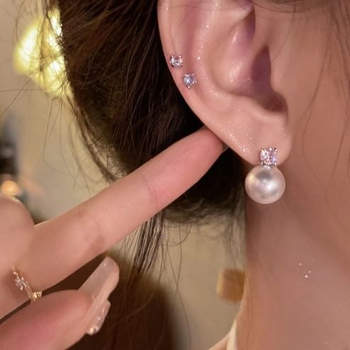 Stud Pearl Earring Faux Alloy Rhinestone