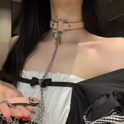 Choker Cat / Faux Leather Leash Alloy