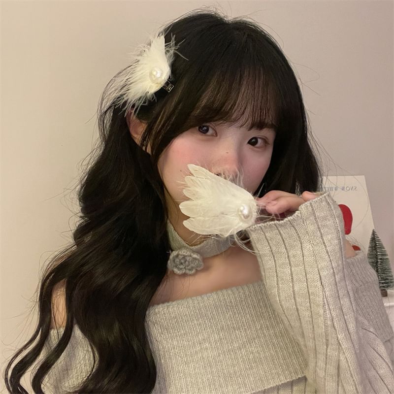 Set Feather Clip 2: Faux of Hair Pearl