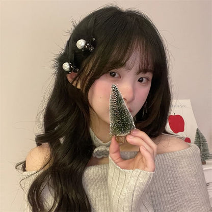 Set Feather Clip 2: Faux of Hair Pearl