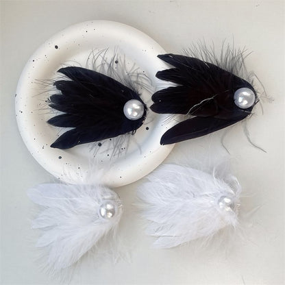 Set Feather Clip 2: Faux of Hair Pearl