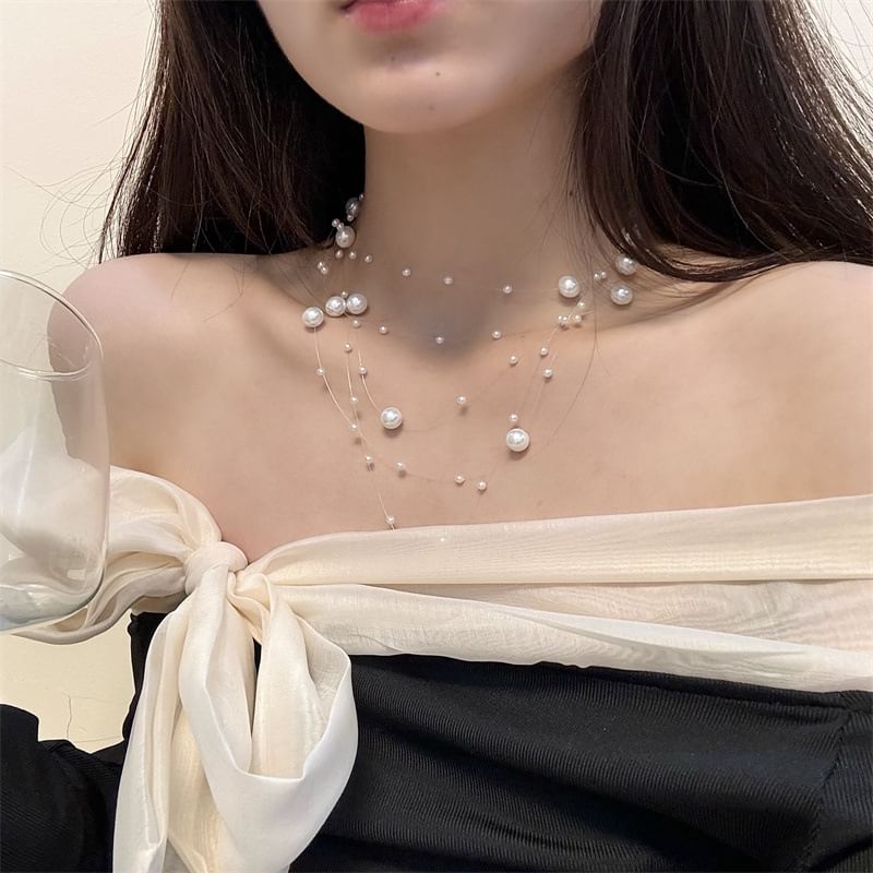 Layered Choker Pearl Faux