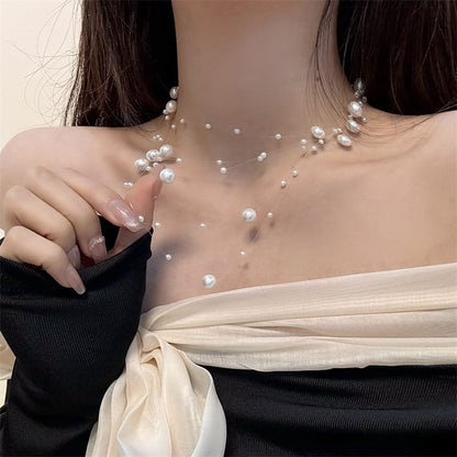 Layered Choker Pearl Faux