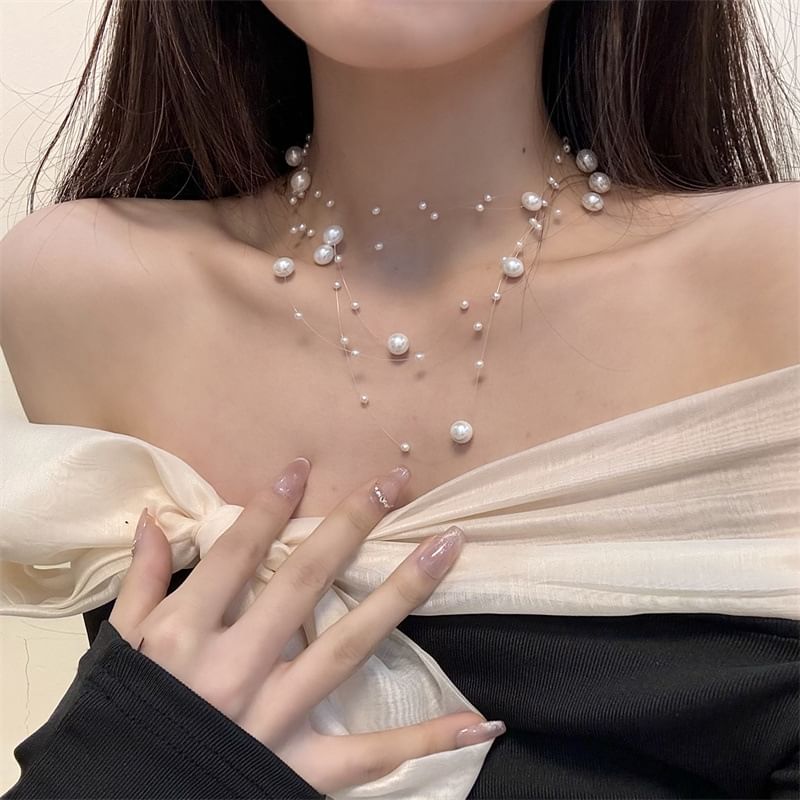 Layered Choker Pearl Faux
